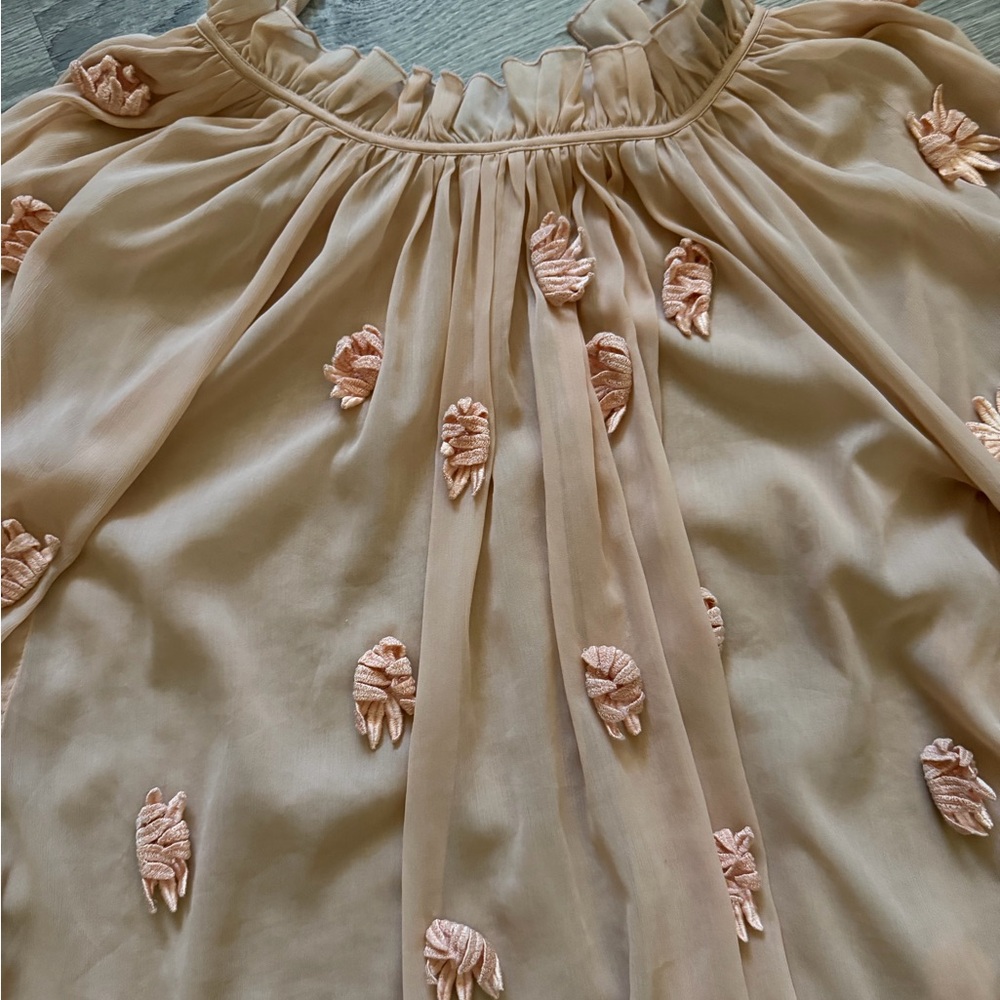 French Connection Peach Embroidered Chiffon Top